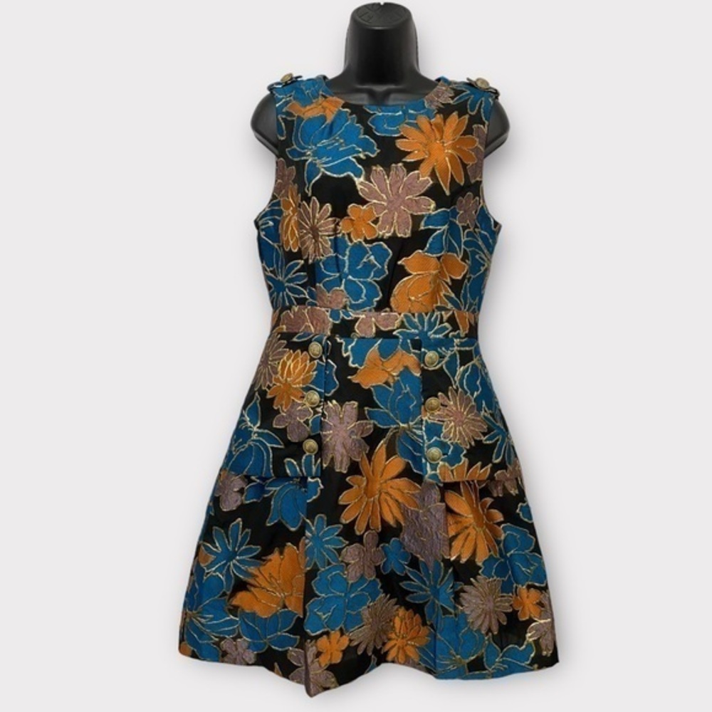 Laundry By Shelli Segal Metallic Floral Jacquard Button Dress Size 6
